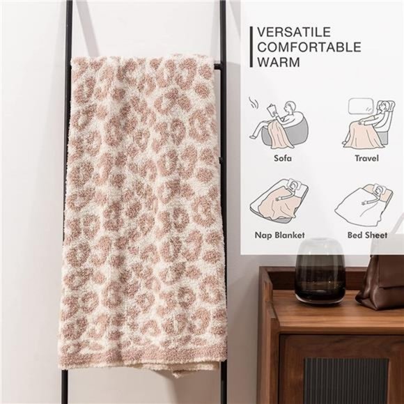 Throw Blanket, Leopard Print Ultra Soft Fleece Blanket (50"x60", Cream) - Picture 4 of 6